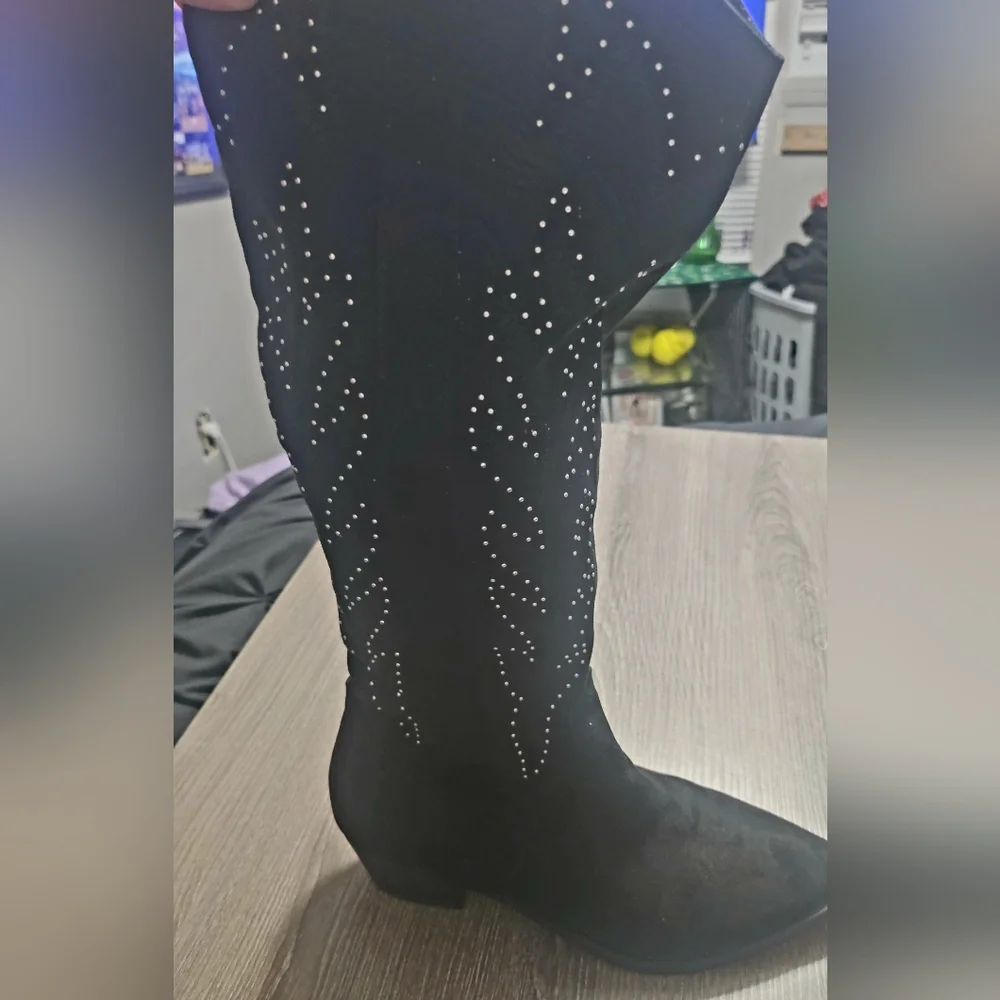 Womens DV by Dolce Vita Kitschy Western Suede Knee High Boots Black/silver 9
